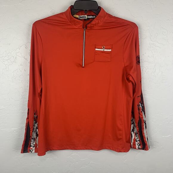Jamie Sadock Golf Quarter Zip Womens Large Red Black Long Sleeve Pebble Beach - Picture 1 of 7